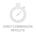 A white  stop watch icon svg thin white lines only no fill delicate luxury feel Text below the image EARLY COMMISSION PAYOUTs the text font needs to b-1