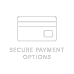 A white credit card icon svg thin white lines only no fill delicate luxury feel Text below the image SECURE PAYMENT OPTIONS the text font needs to be