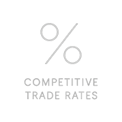 A white percentage icon svg thin white lines only no fill delicate luxury feel Text below the image COMPETITIVE TRADE RATES the text font needs to be-1
