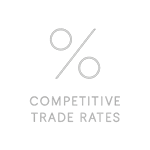 A white percentage icon svg thin white lines only no fill delicate luxury feel Text below the image COMPETITIVE TRADE RATES the text font needs to be